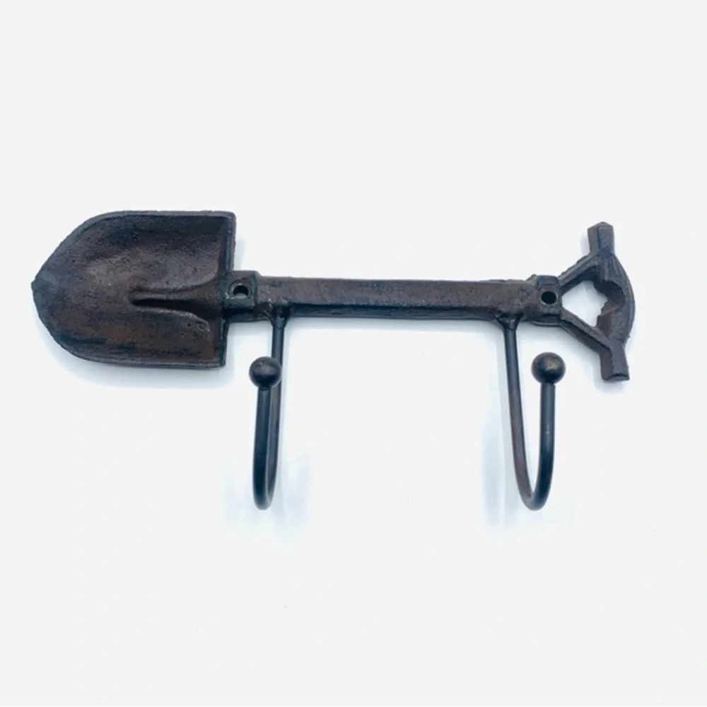 Vintage Rustic Cast Iron Shovel Wall Hook Rack Farmhouse Garden Tool Key Holder